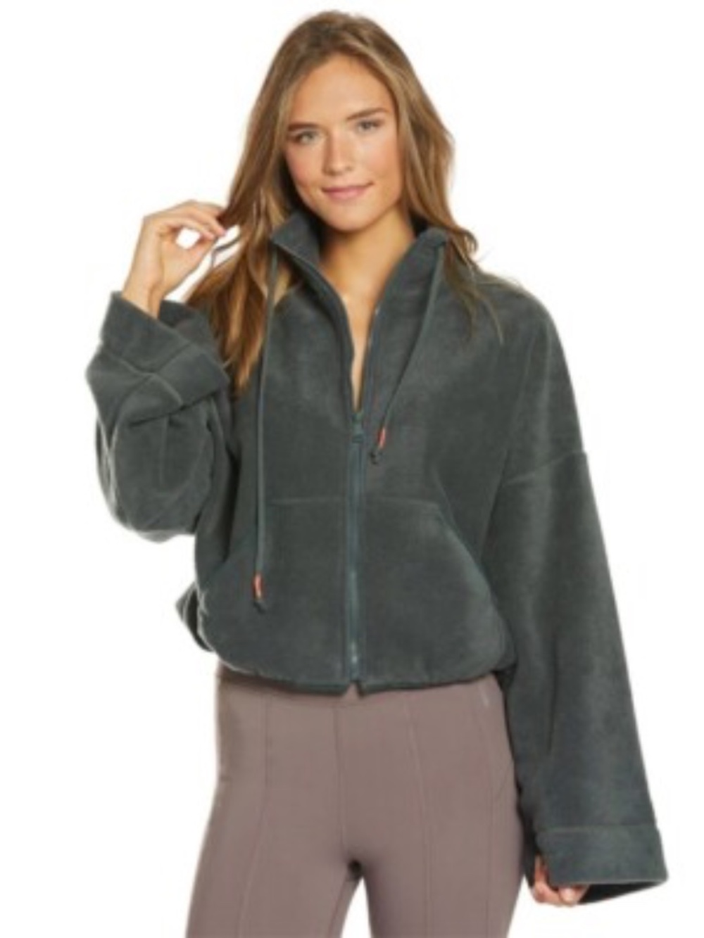 Free People full zip Fleece Jacket Green Size medium NWT